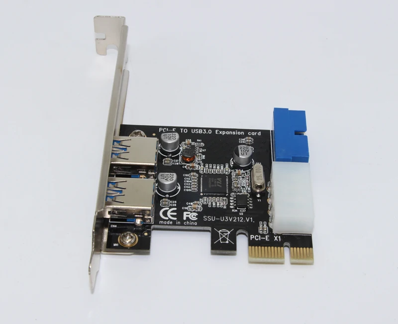 New USB 3.0 PCI-E Expansion Card Adapter External 2 Port USB3.0 Hub Internal 19pin Header PCI-E Card 4pin IDE Power Connector