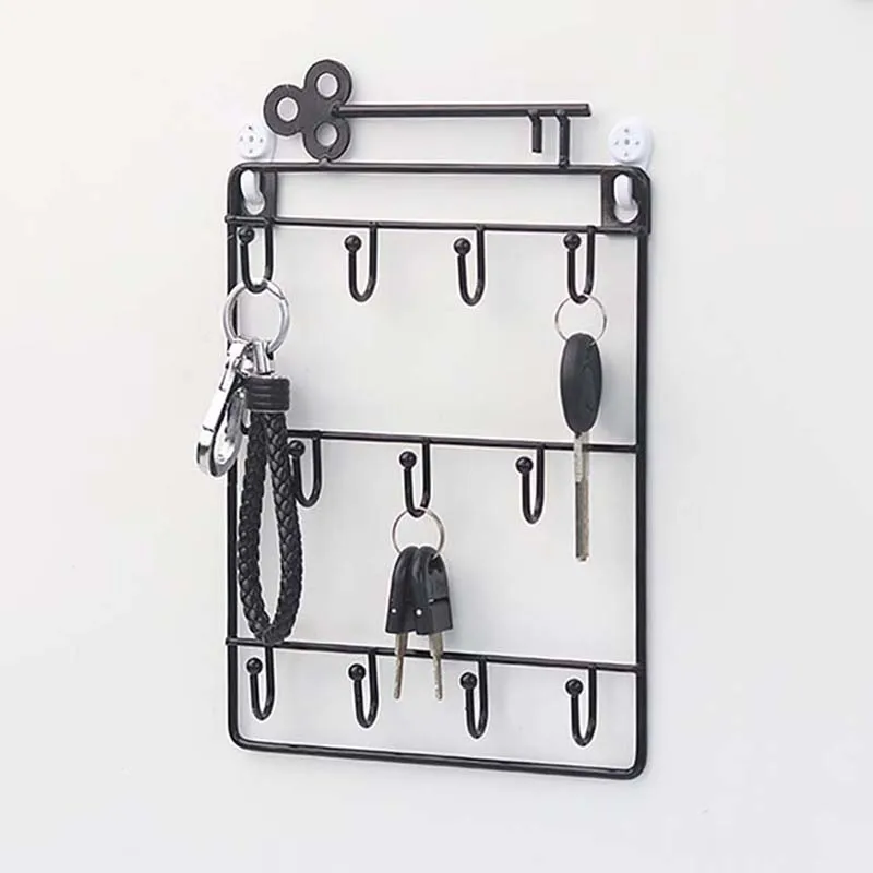 

Iron Wall-Mounted 11 Hangers Hooks House Wall Keys Holder Hanging Storage Organizer Racks Three-tier Shelf Decoration for Home