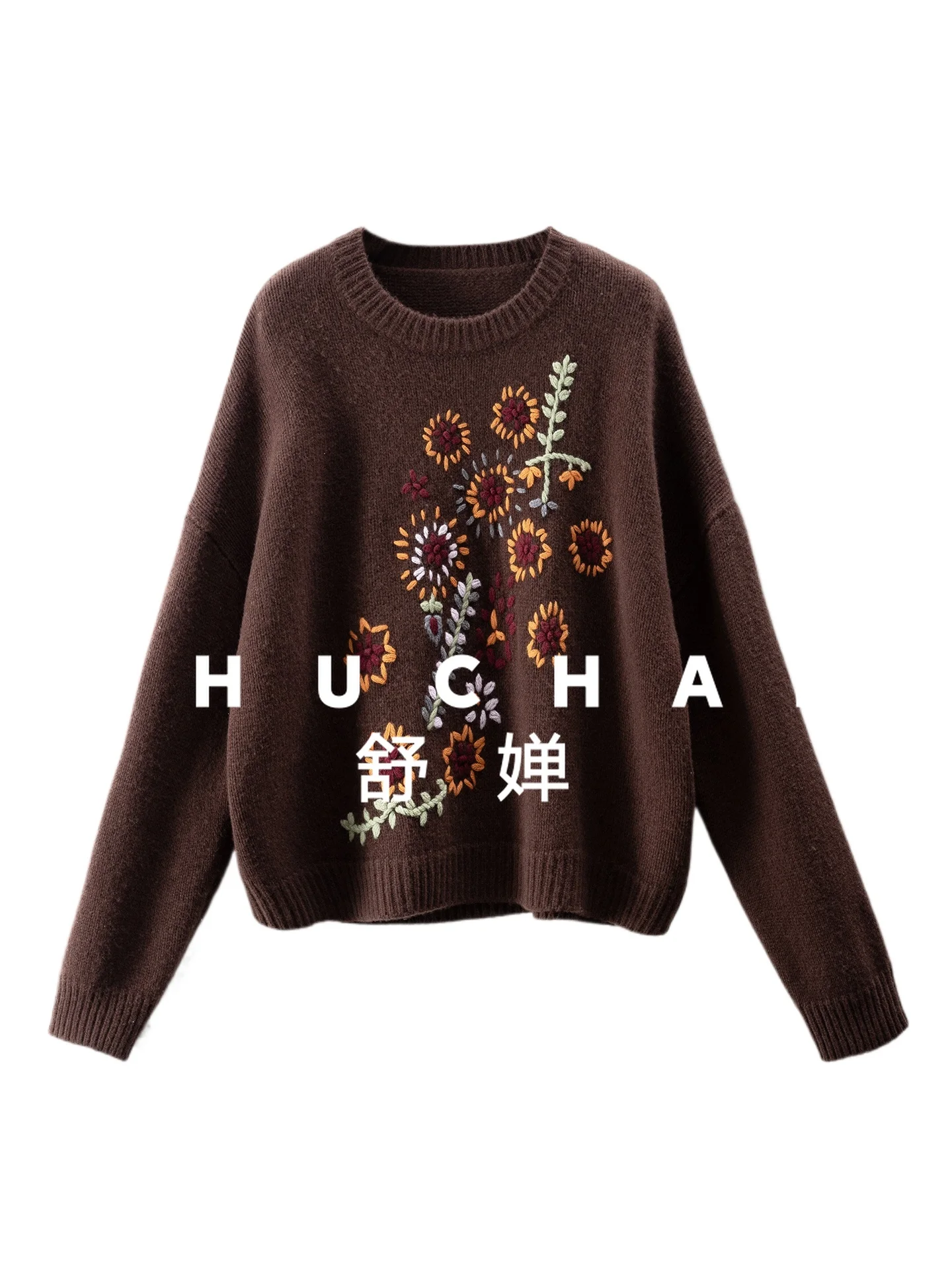 

Цветы, изысканный женский свитер с длинными рукавами из 100 шерсти с ручной вышивкой 30I6 Sueter Mujer Invierno 520 г