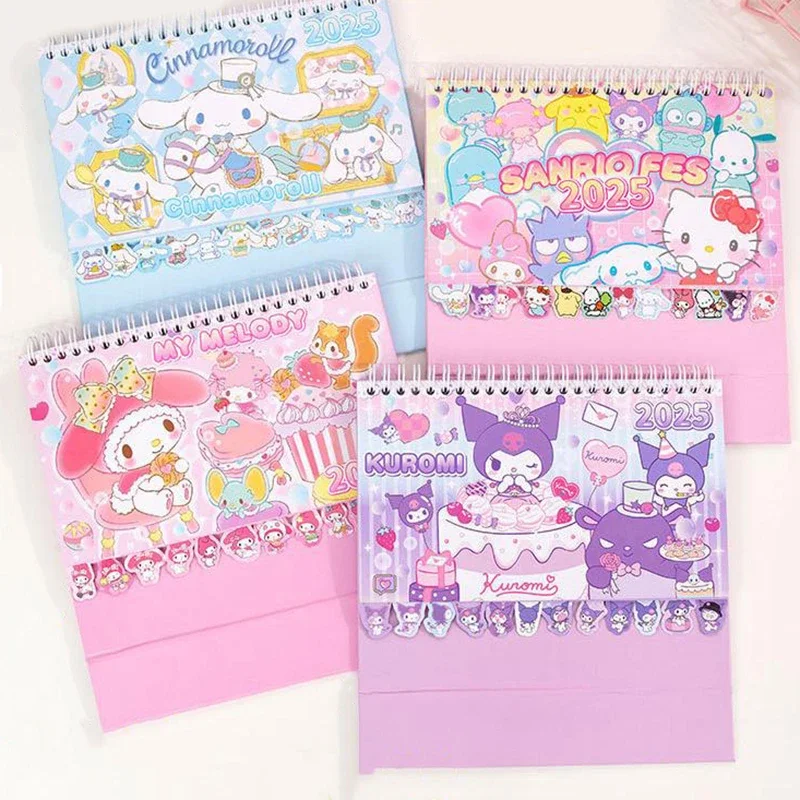 Calendario de dibujos animados de 2025 años Anime Sanrio Kuromi Cinnamoroll Mymelody lindo calendario Kawaii diario decoración de escritorio regalo de Navidad