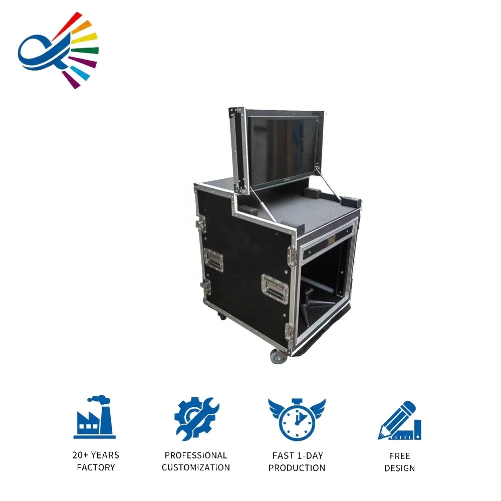 Road Case Manufacturer Custom Durable OEM Aluminum+Plywood Outdoor Transport 12U 24'' Rack Flight Case With Custom Size