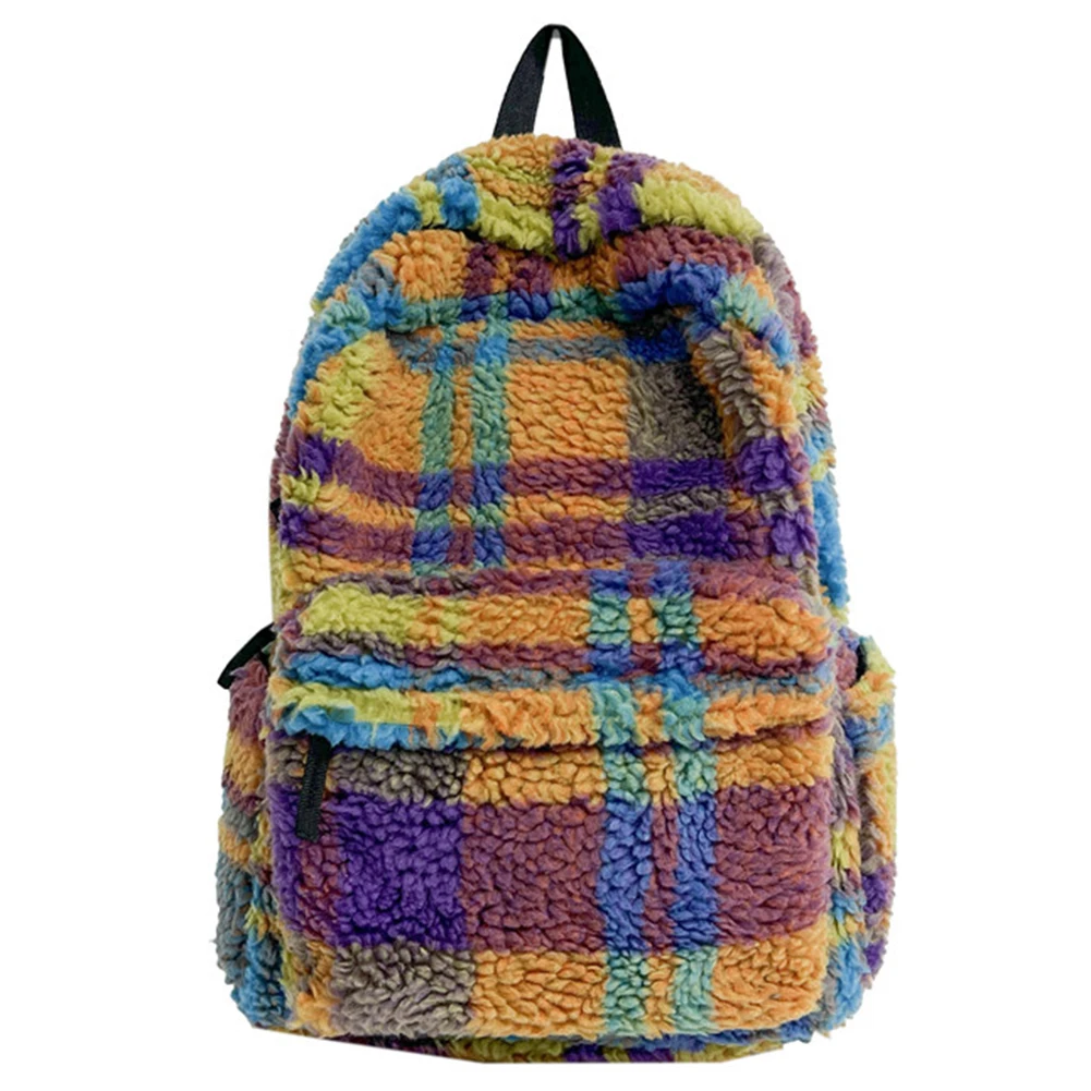 Frauen Lamm Wolle Rucksack lässig Winter Mode Rucksack Farbe Zusammenstoß flauschige Mädchen Schult asche pelzige Mädchen Bücher tasche Student Bücher tasche