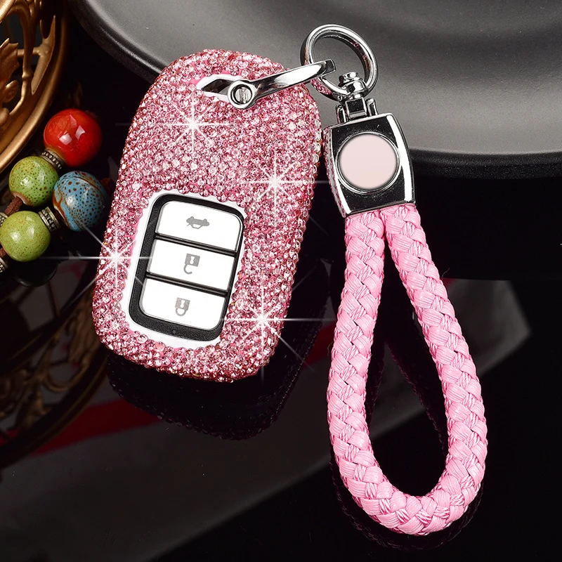 Fashion Women\'s Sparkling Diamond for Honda Car Key Cover Fit Vezel City Civic Jazz CRV BRV HRV Shuttle Vezel Pilot Accord