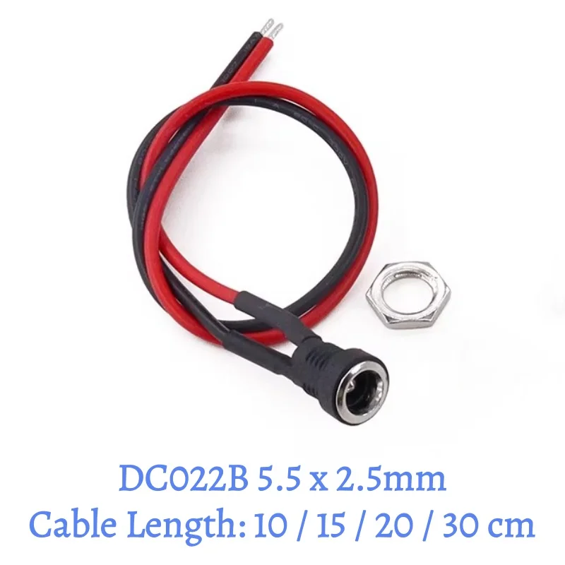 5pcs DC099 DC-022B 5.5x2.1mm 5.5x2.5 DC Power Socket Threaded Female Connector Adapter With Cable Wire 10/20/30CM Waterproof Cap