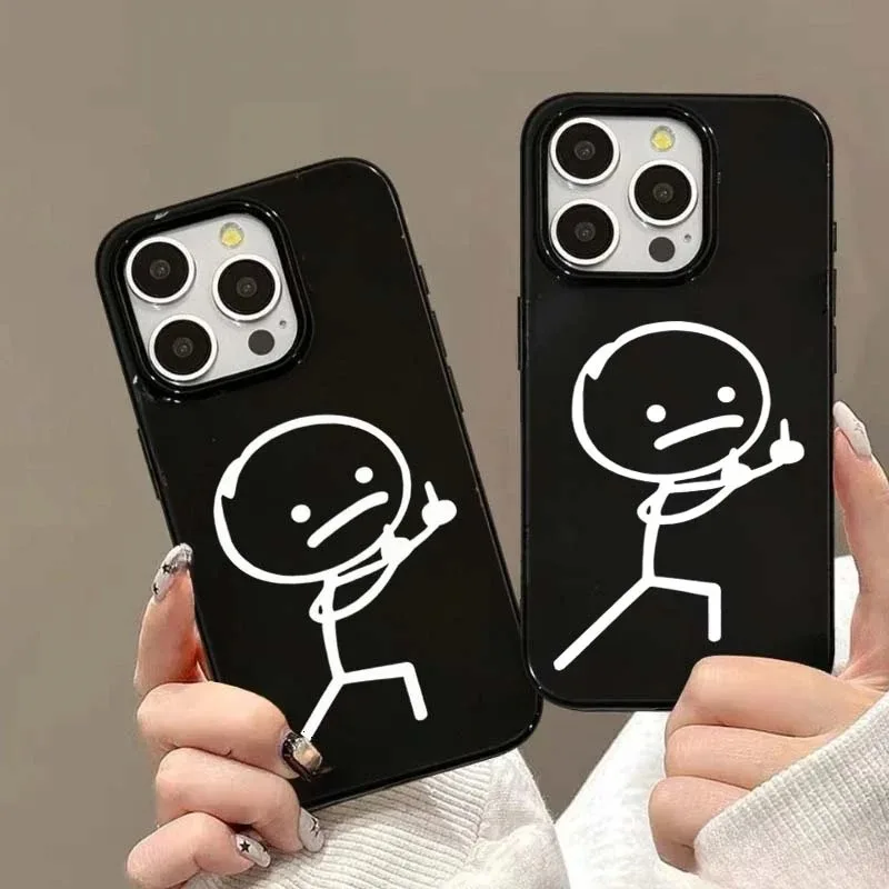 

Cute Cartoon Matchman Black Phone Case For iPhone 16 11 12 13 14 15 Pro Max XR XS X 7 8 Plus SE2 SE3 Shockproof Soft Back Cover