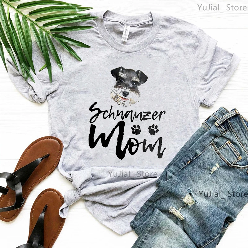 

Schnauzer Mom Graphic Print Tshirt Girls Kawaii Dog Paw T Shirt Women Funny White/Pink/Green/Gray/Yellow T-Shirt Female Tops