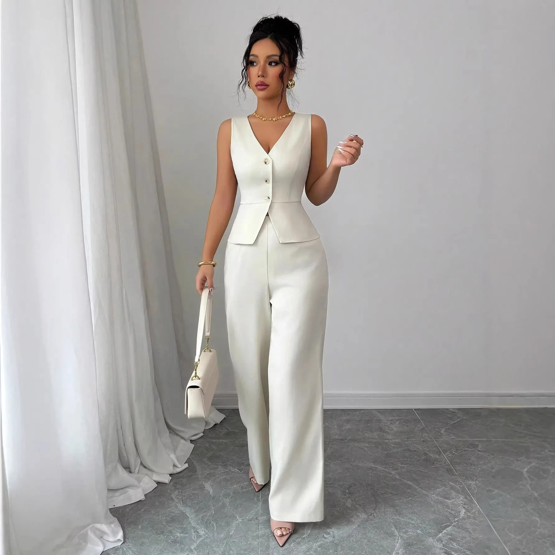 

Lady Petite Women's Elegant Sleeveless Top And Pants Set, Business Commuting Old Money Style Birthday Dress Maxi Party Midi