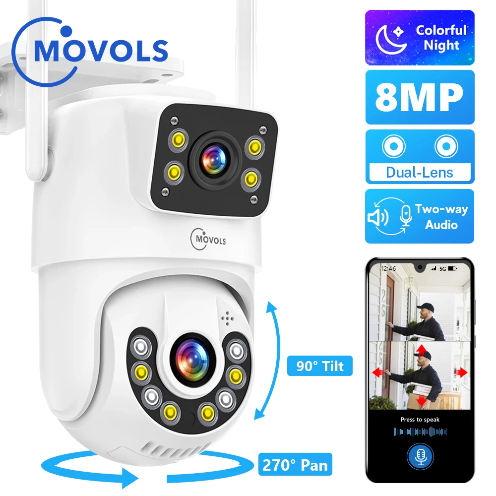 Movols 1080P PTZ IP Camera Two-way Audio WIFI Wireless Smart Tracking Security Surveillance Camera Waterproof Video CCTV Camera