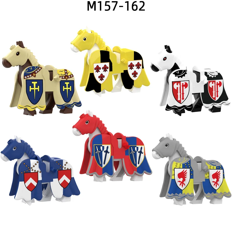 The Yellow White Blue Red Gray Medieval War Of Roses Horse Model Blocks MOC Bricks Set Gifts Toys For Children M157-M162