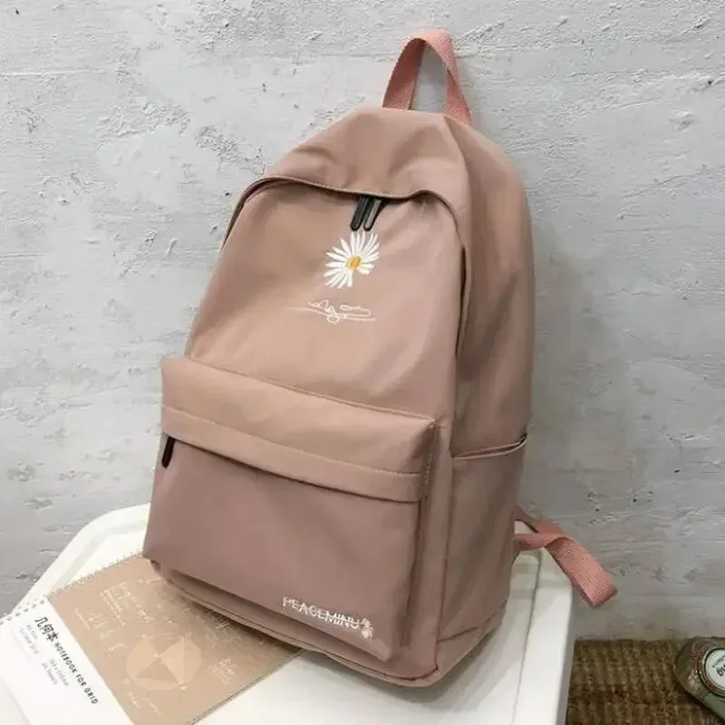 Teenager-Schultasche für Mädchen, Rucksack, Damen, bedruckt, Büchertaschen, mittlere Studenten-Schultasche, groß, schwarz, niedliche Blumen, Nylon-Rucksack