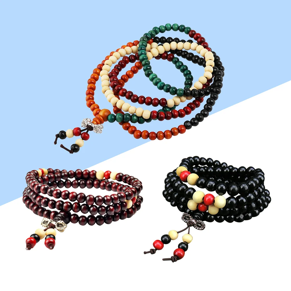 3 Pcs Buddha Bracelet Small Leaf Rosewood Prayer Beads Wooden Bracelets Bamboo Man