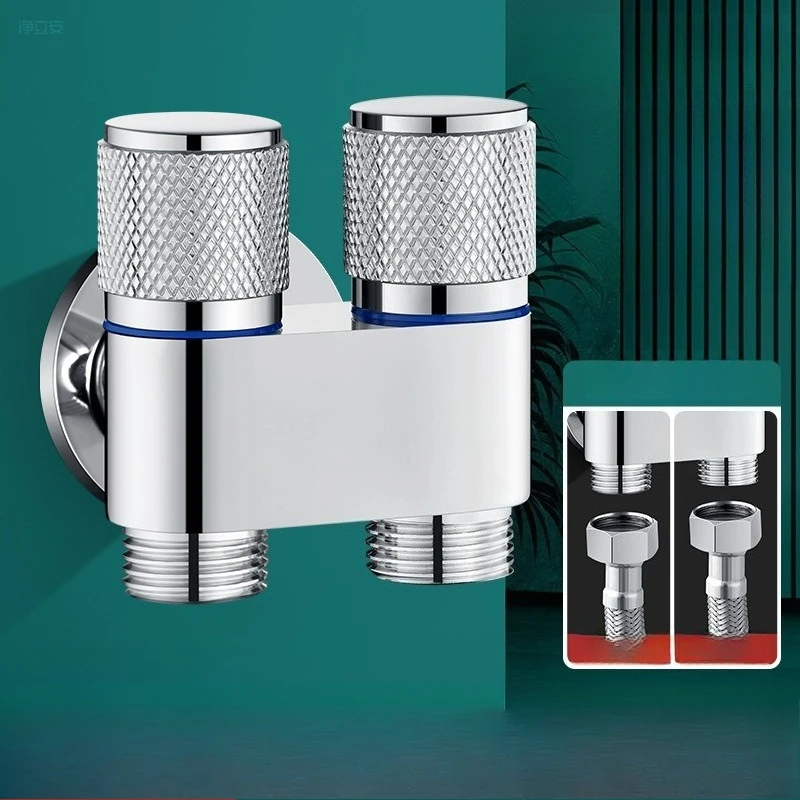 Zinc Alloy Angle Valve Wall Mount Toilet Washing Machine Tap One In Two Out Water Cleaning Faucet Bathroom Toilet Accessories