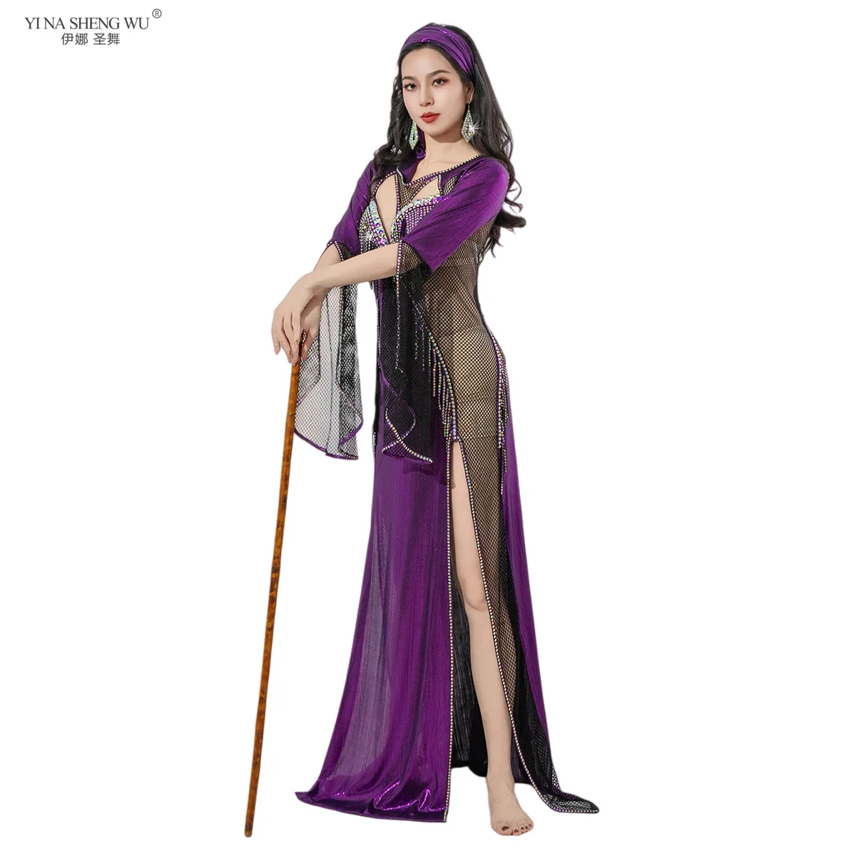 Nuevo traje de danza del vientre ligero de lujo, vestido de competición decorado con diamantes de imitación de rejilla, ropa de actuación Saidi Sexy con borlas, Egipto