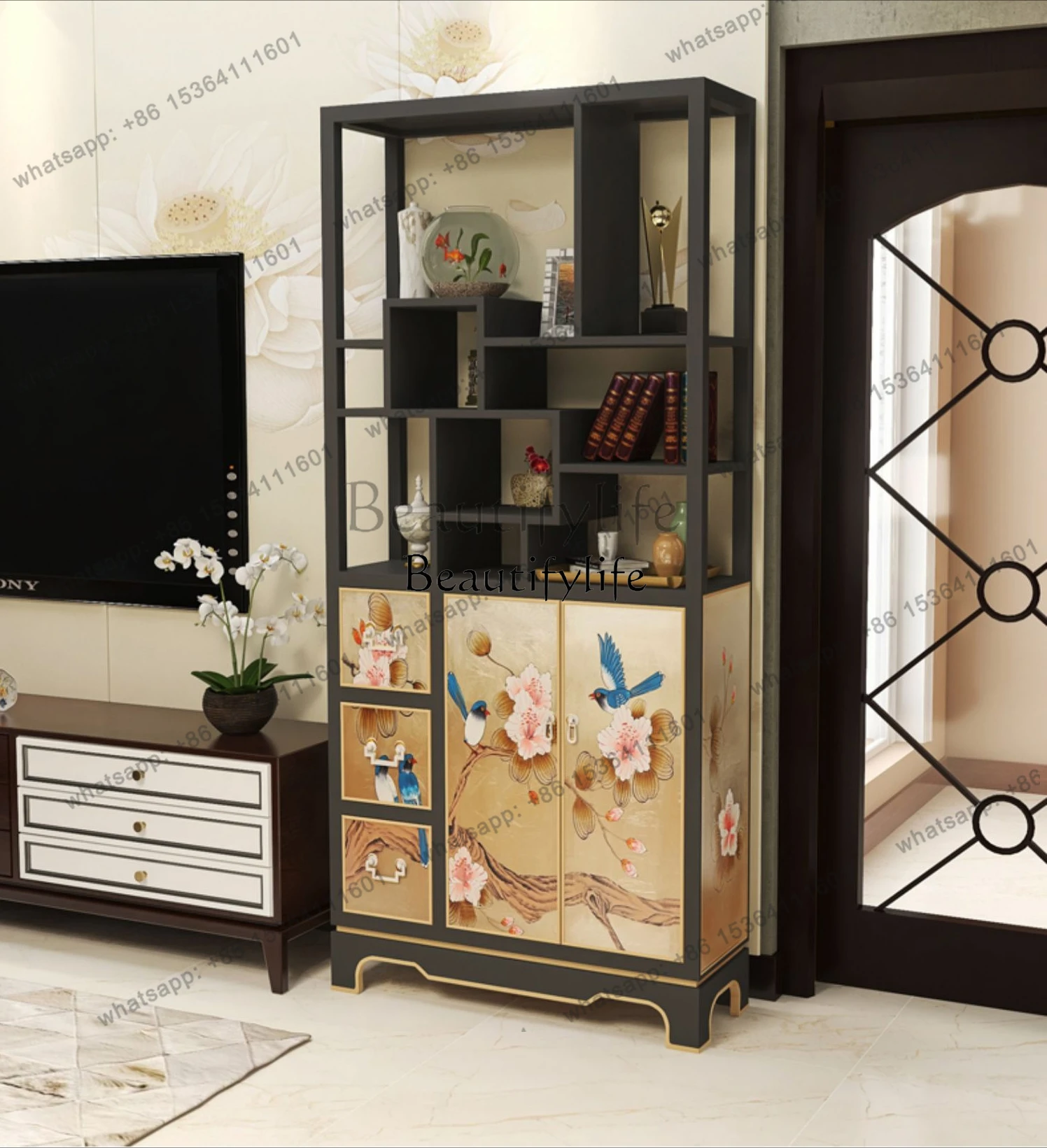 

FG28*Floor-to-ceiling shelves Solid wood narrow and thin living room partition bedroom New Chinese-style shelves