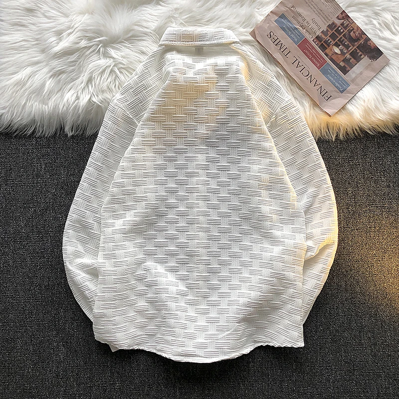 

White Long Sve Men's irt Summer Thin Casual Loose Sle Hip Hop Ele Outerwear Faionable Brand Casual irt