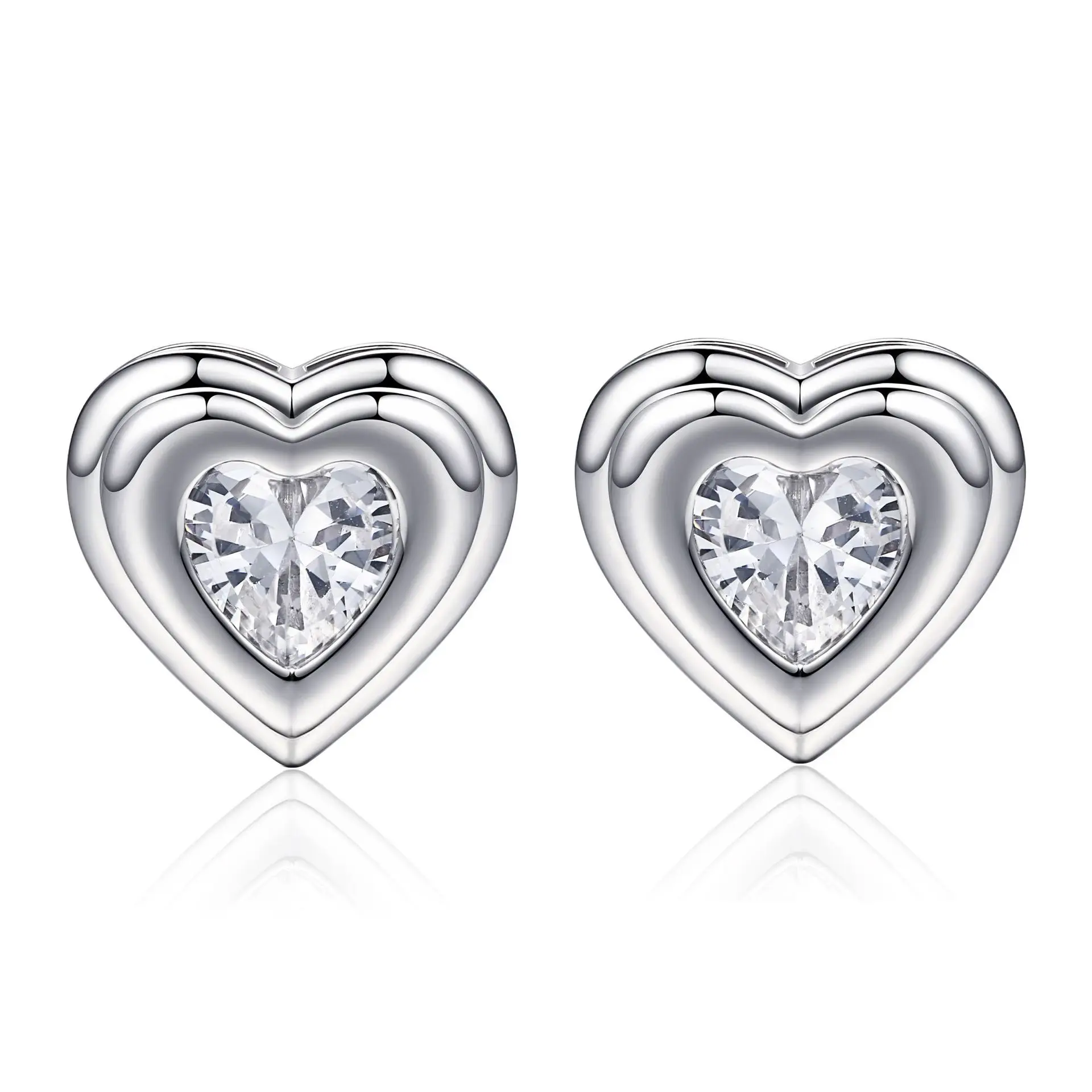 

European and American gemstone heart earrings S925 pure silver plated 18K gold PT950 platinum earrings earrings silver jewelry