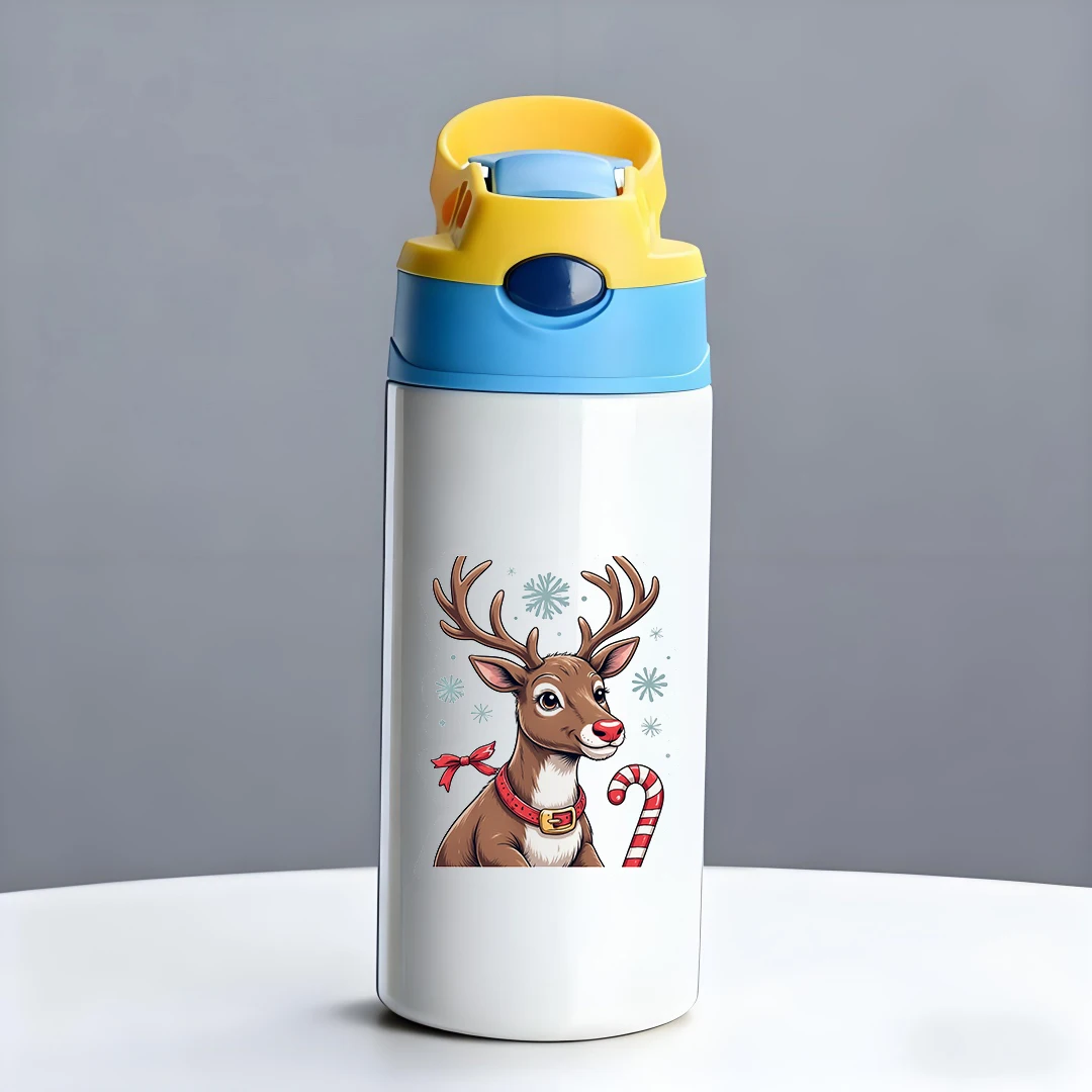 304 كوب معزول من الفولاذ المقاوم للصدأ + كارتون الرنة عيد الميلاد طبعة محدودة + كوب بقشة للأطفال + هدية عيد الميلاد