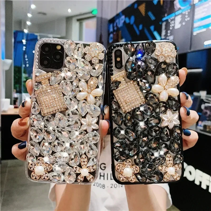 Luxury Shiny Bling Perfume Bottle Rhinestone Phone Case, Cover for Huawei Honor 70 80 90 100 Pro Lite 8X 9X X40i X50i