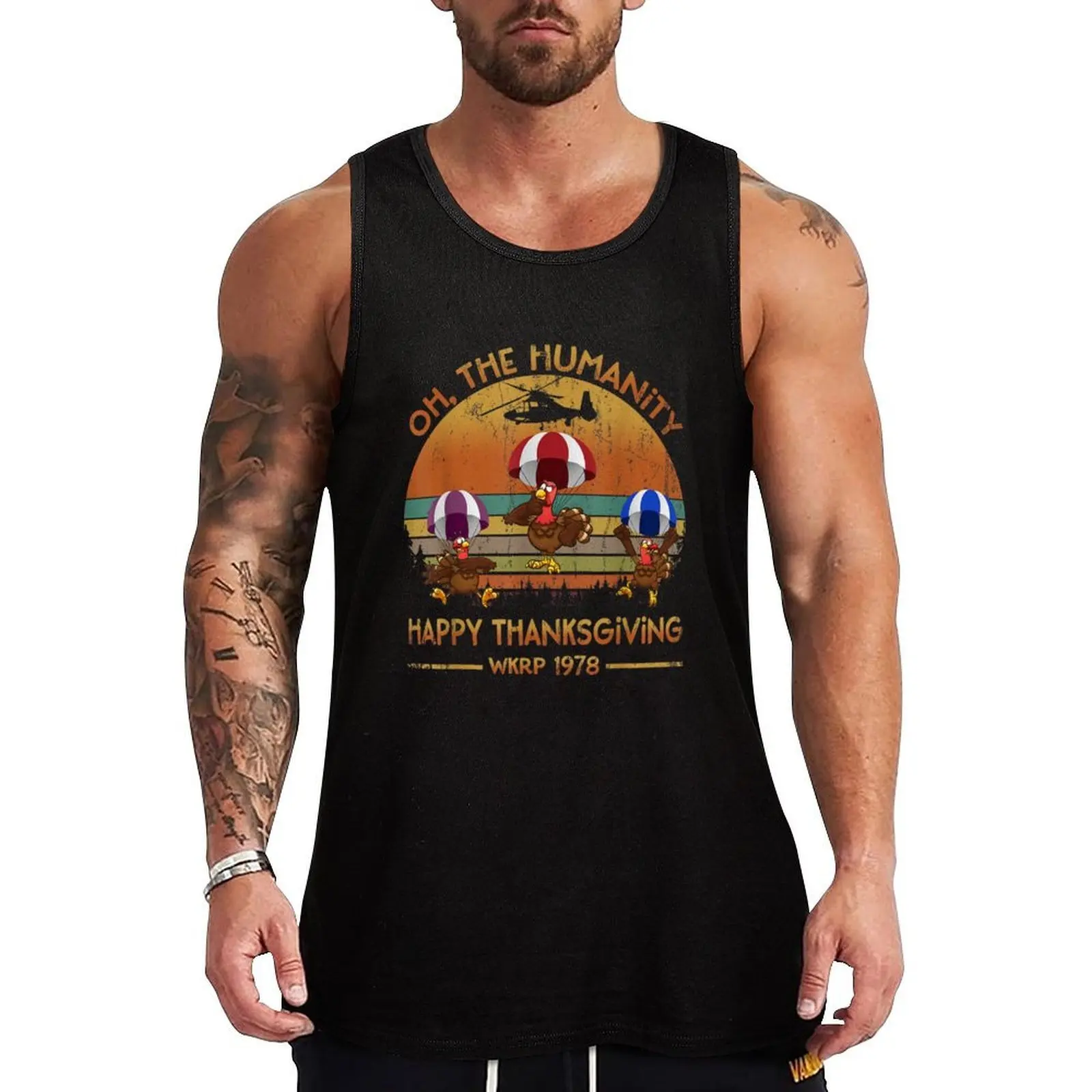 

First Annual WKRP Thanksgiving Day Turkey Drop Tank Top summer 2025 anime basketball summer clothes for men