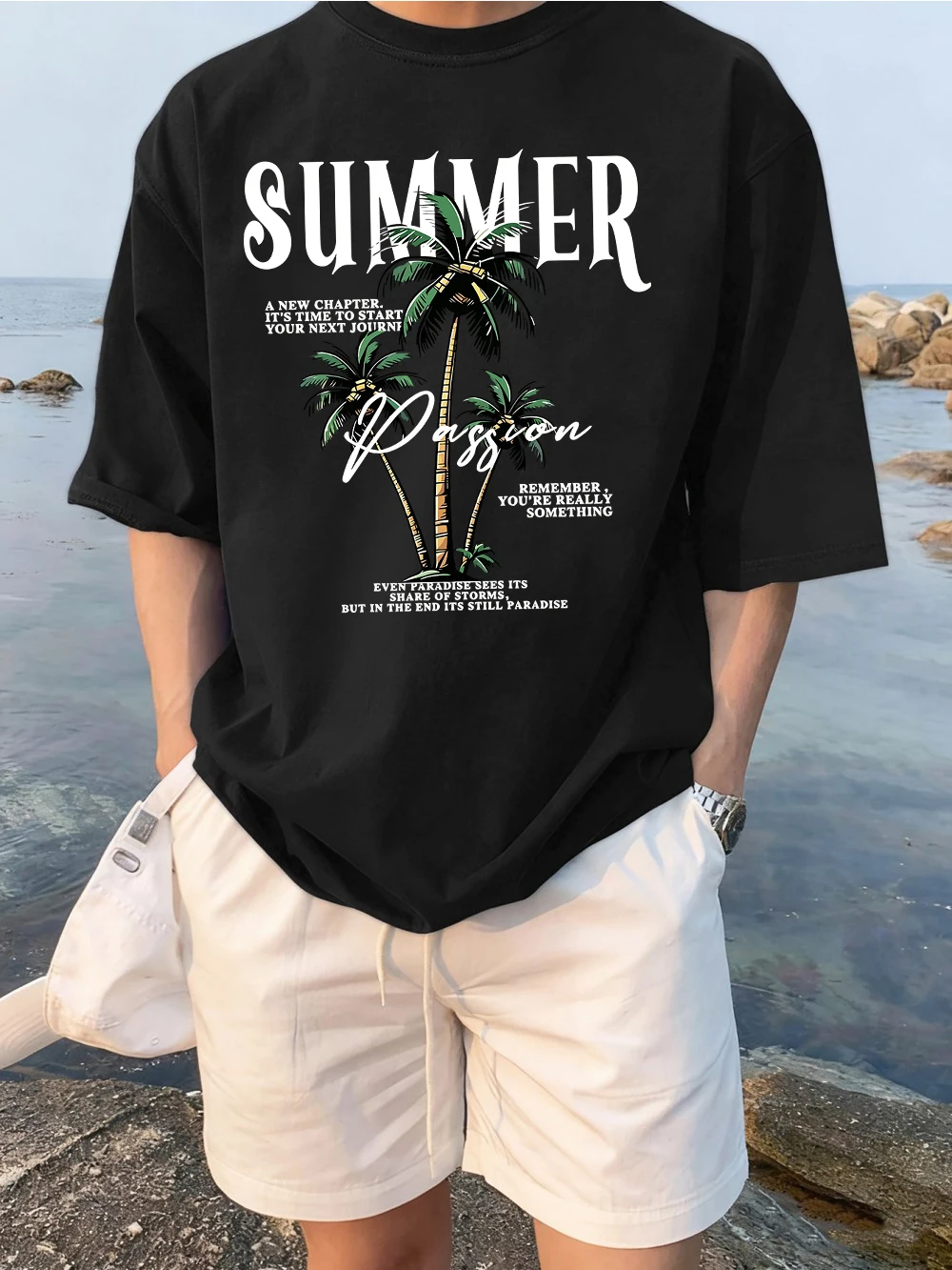 Summer Coconut Tree Scenery Prints Man Soft T-Shirt Loose O-Neck Streetwear Beach Cotton Tops All-Match Casual Short Sleeve