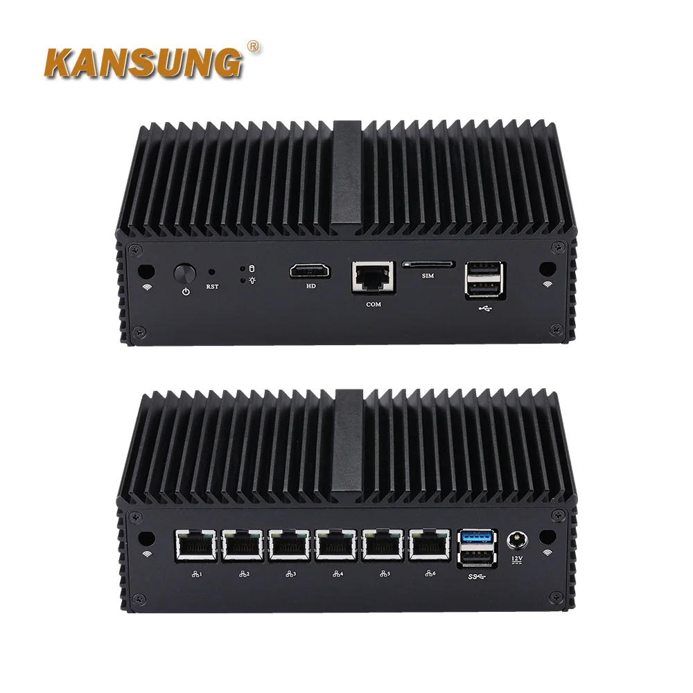 كمبيوتر KANSUNG Mini PC 6x Intel Gigabit Lan J1900 رباعي النواة بدون مروحة X86 جهاز توجيه ناعم لجدار الحماية