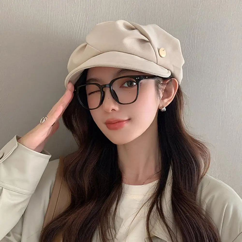 Beret Hats For Women Stylish Cloud Top Octagonal Beret Hat Solid Color Short Brim Versatile Women Cap For Autumn/Winter