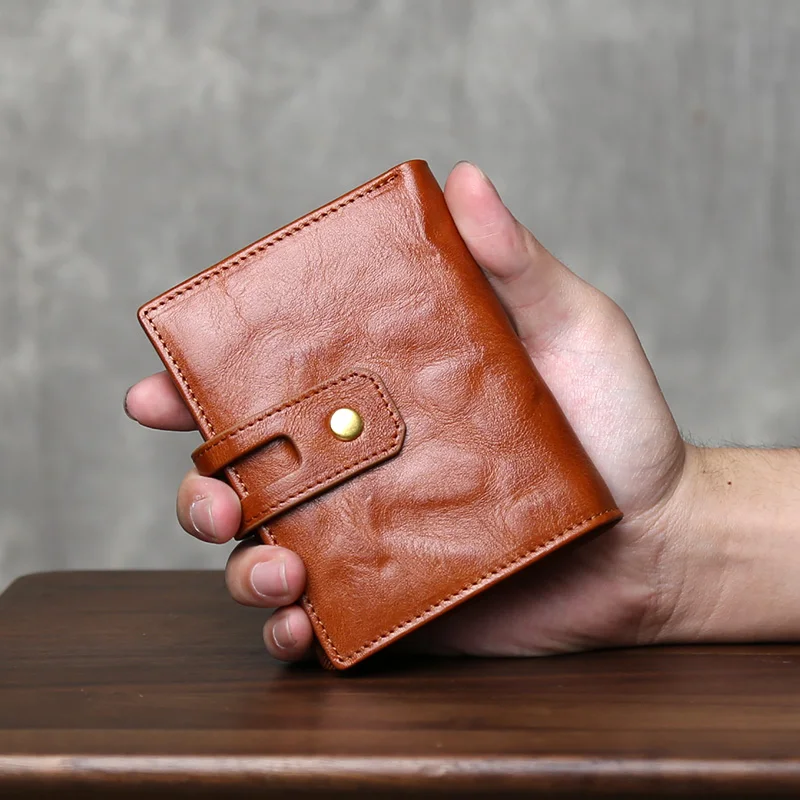 

Men's Retro Wallet With Multiple Card Slots Pickup Truck Top Layer Cowhide Short Leather Jacket Horizontal Style Casual ID Bag
