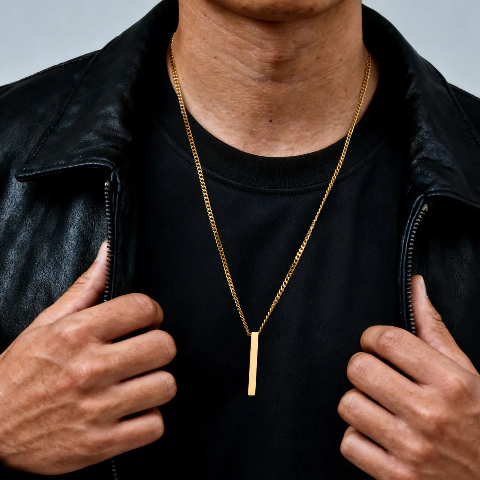 Hiphop Vertikale Halskette für Männer und Jungen, Edelstahl-Anhänger mit langer Stange, klassisches Punk-Schmuckgeschenk – Detail 2