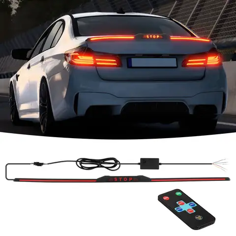 자동차 테일 윙 장식 조명 브레이크 라이트 스티어링 동적 경고 램프 조정 가능한 크기 자동차 액세서리 중지 로고