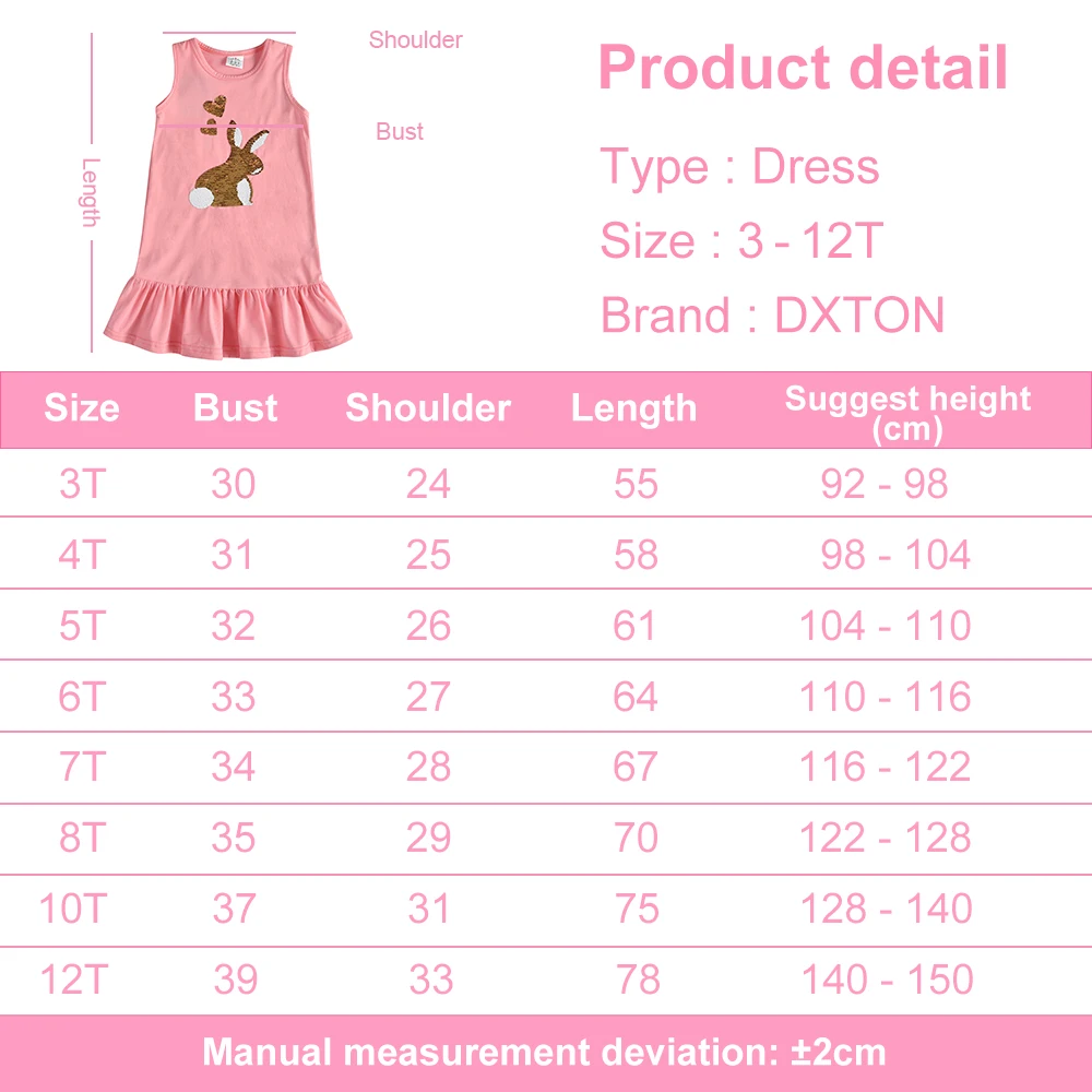 DXTON Kids Rabbit Sequined Dresses Girls Sleeveless Summer Ruffles Dress Kids 100% Cotton Casual Dress Children Clothes 3-8 Yrs