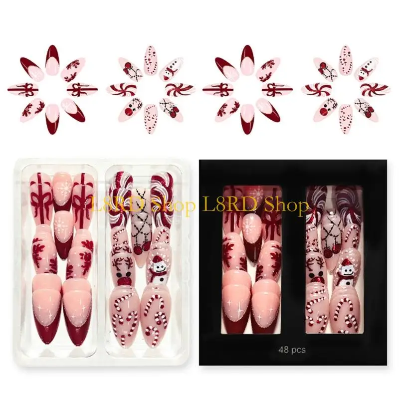 L8RD Pack of 48 Holiday Fake Glitters Snowflake Design Press On for Women