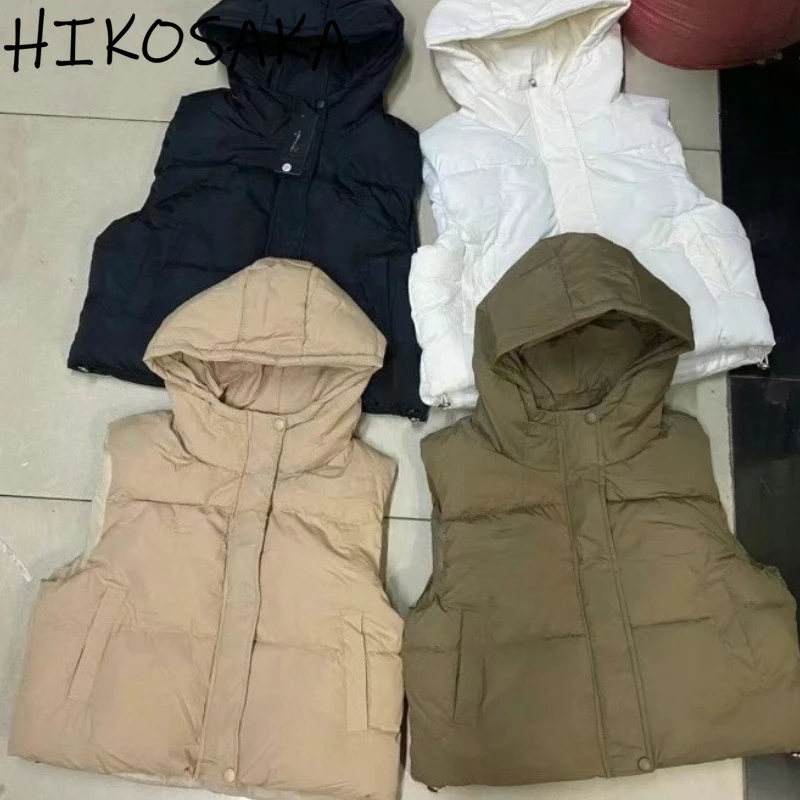 

Outdoor Casual Hooded Jackets Autumn Winter Fashion All-match Warm Parkas Vest Women Korean New Chic Loose Casual Gilet Mujer