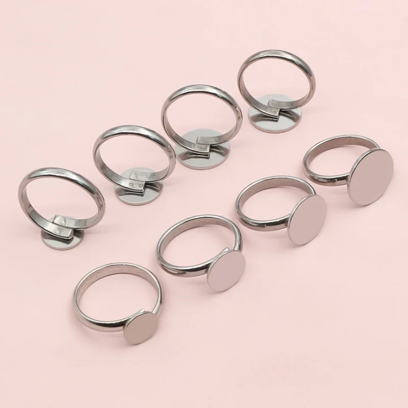 5pcs Stainless Steel 6-14mm Inner Size Craft Ring Cabochons Blank Base Settings Tray DIY Jewelry Making Accessories Supplies