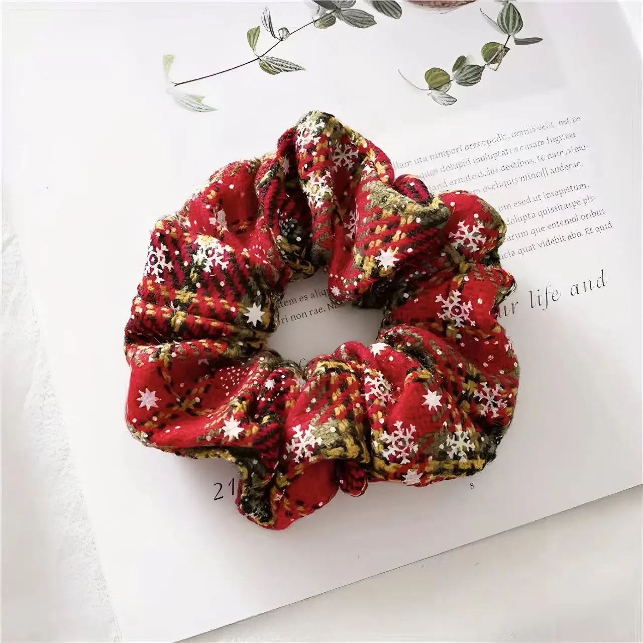 Bild 6: Weihnachtsstil Winter Schneeflocke Plaid Plissee Haarbänder Mode Urlaub Dekorative Haargummis Vielseitiger Haarschmuck