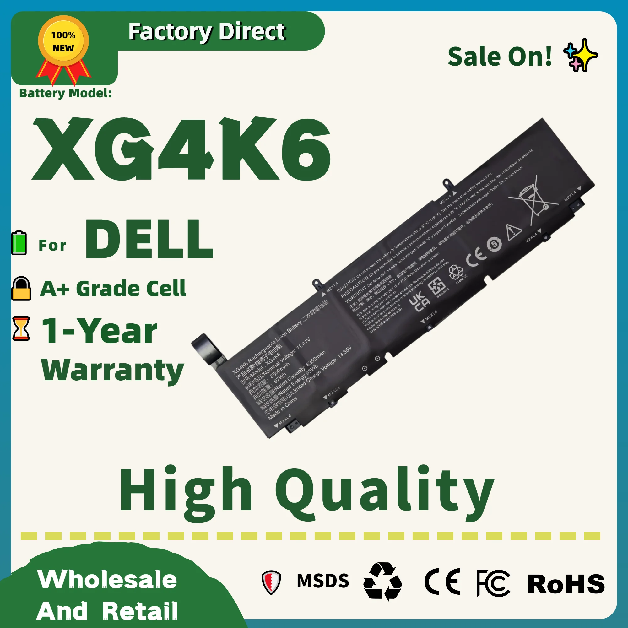 Factory Direct! new XG4K6 Notebook Battery for Dell XPS 17 9700 9710 9720 9730 Precision 5750 5760 5770 series Laptop Battery