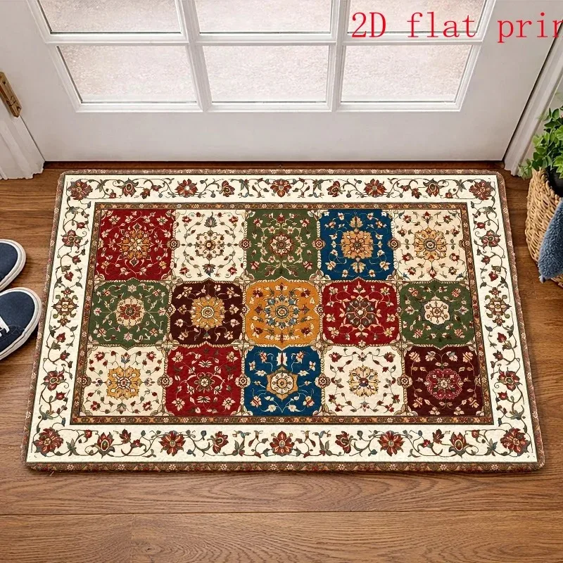Retro Kitchen Rectangular Door Mat, Floor Mat, Wooden Tableware, Bird Heart Printed Kitchen Entrance Carpet, Home Decoration