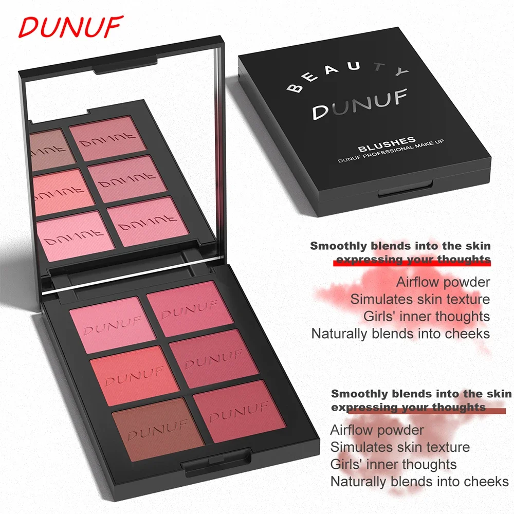 Paleta de colorete en polvo de flujo de aire de larga duración, 6 colores, resaltador brillante mate, bronceador, alto pigmento, juego de maquillaje de contorno resistente al agua