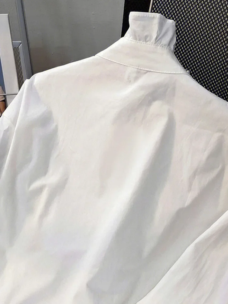 Beautiful Luxury Stand Collar Diamond Beaded Shirt For Women Long Sleeve Autumn Winter Fashion White Blouse