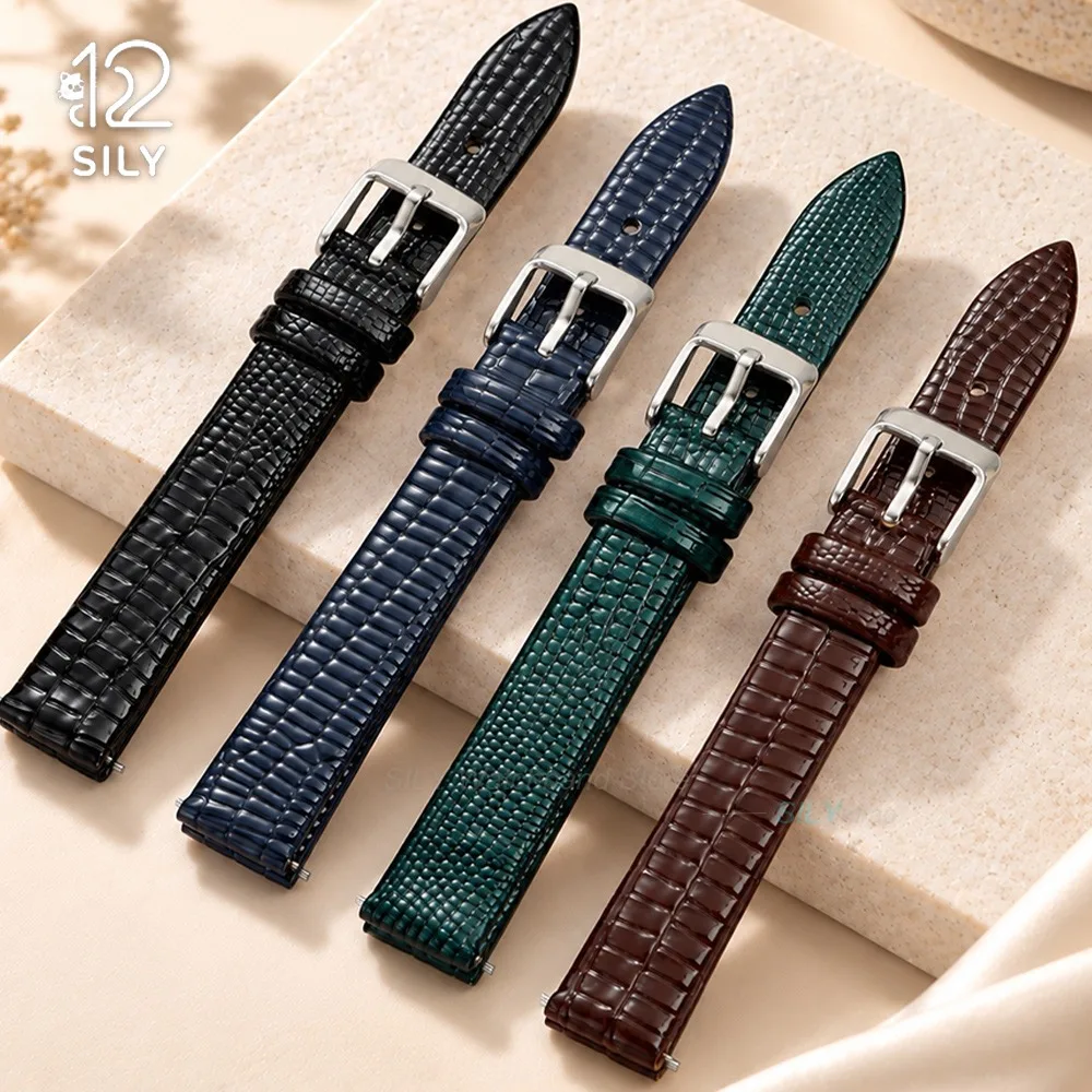 10mm 12mm 14mm 16mm Quick Release Bracelet Lizard Pattern PU Leather Strap Ultra-Thin Soft Wristbelt Women Men Replacement Bands