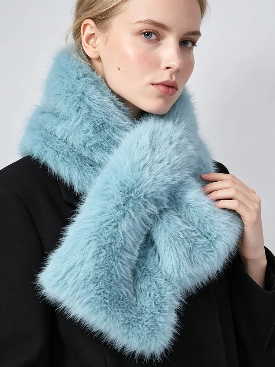PUAL  Women Faux Fur Scarf Soft Fluffy Thick Winter Warm Shawl Luxury Solid Color Ladies Neck Wrap