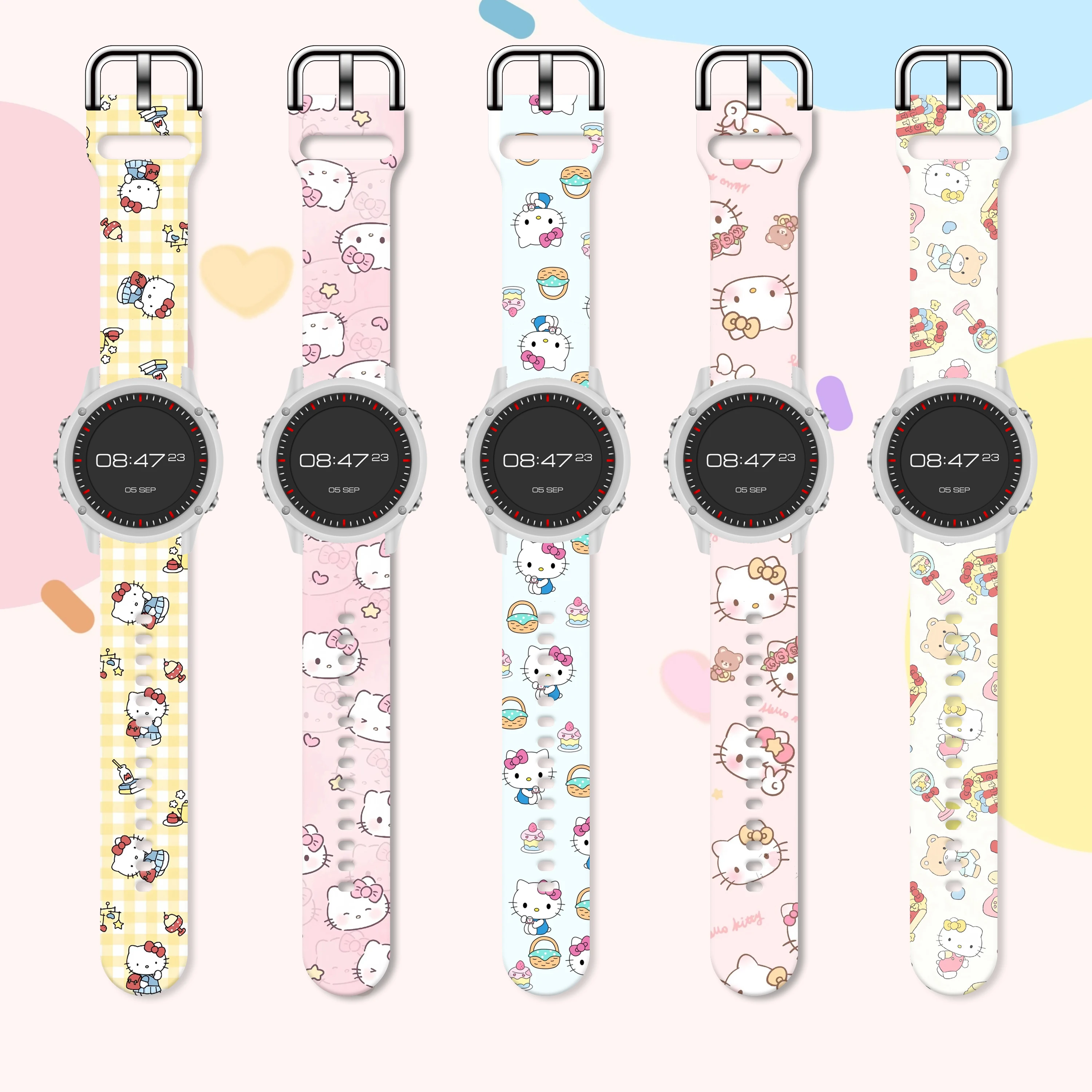 

20mm Hello Kitty Printed Strap for Samsung Galaxy 7/6/5 40mm 44mm Band Replaceable Bracelet 22mm for Xiaomi Amazfit Watchband