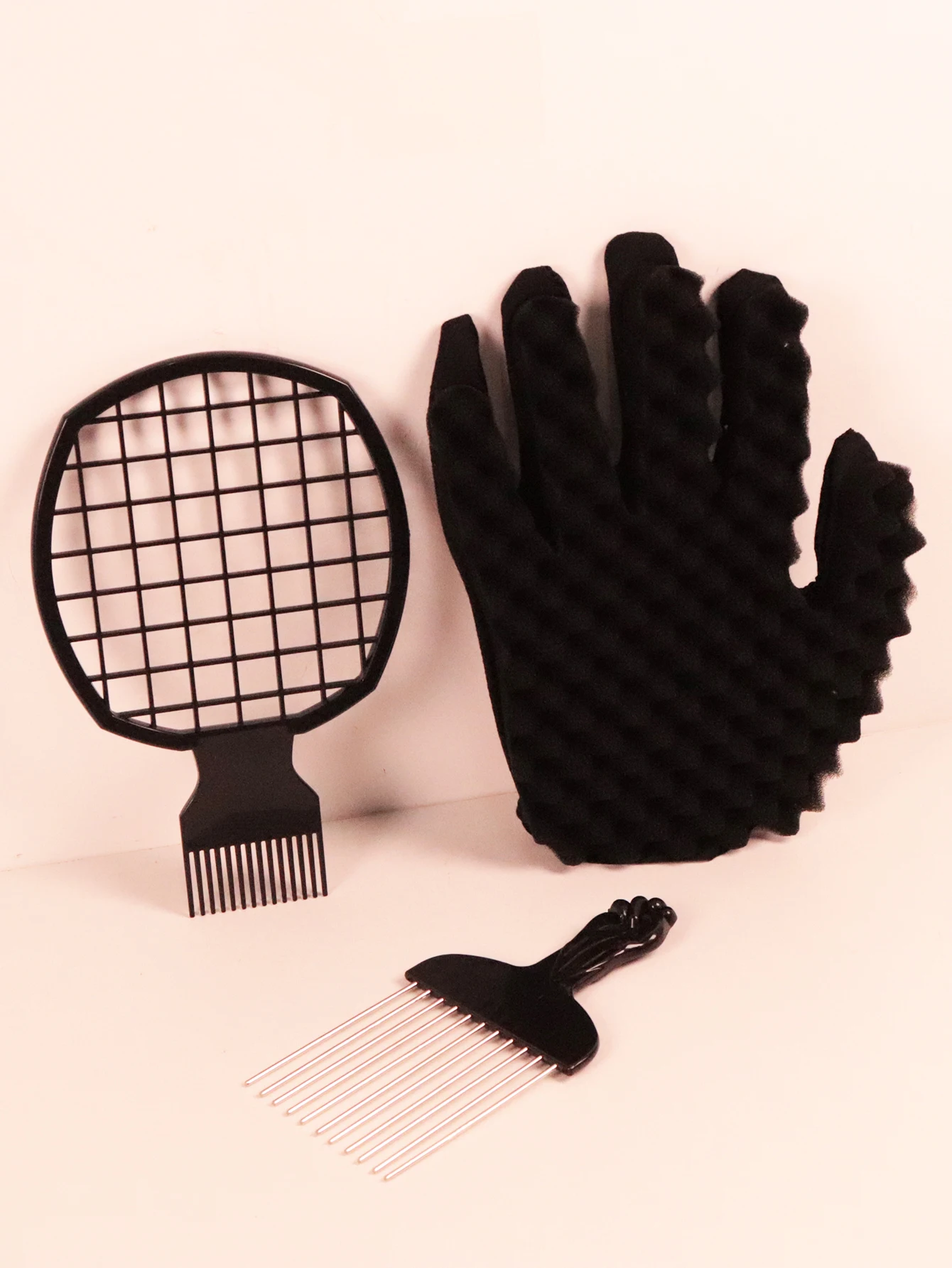 

African Curling Tool Set, African Style Metal Comb, Sponge Gloves, Curling Comb Special for real hair wigs