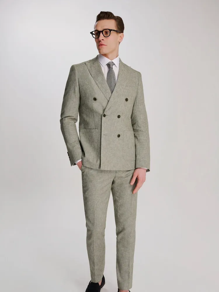 Cotton Linen Double Breasted Suit Mens 2 Piece Set Elegant Blazer Wedding Banquet Suit Business Outfits Customize