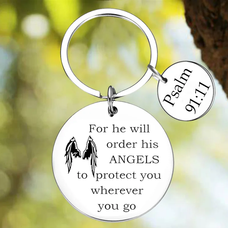 New Bible Verse Keychain Pendant Religious Faith Gifts Key Chain Prayer Christian for He Will Order His Angels to Protect You