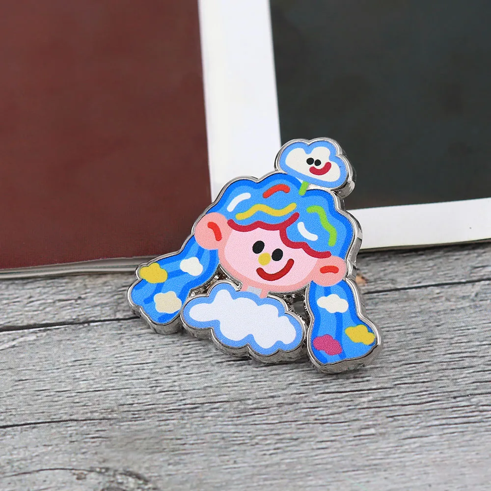 Kawaii Wolkenmädchen Emaille-Pin Niedliche Blauhaarige Cartoon-Figur Anstecknadel Verspieltes Himmel-Abzeichen für Rucksack Kleidung Mädchen Geschenk – Detail 10