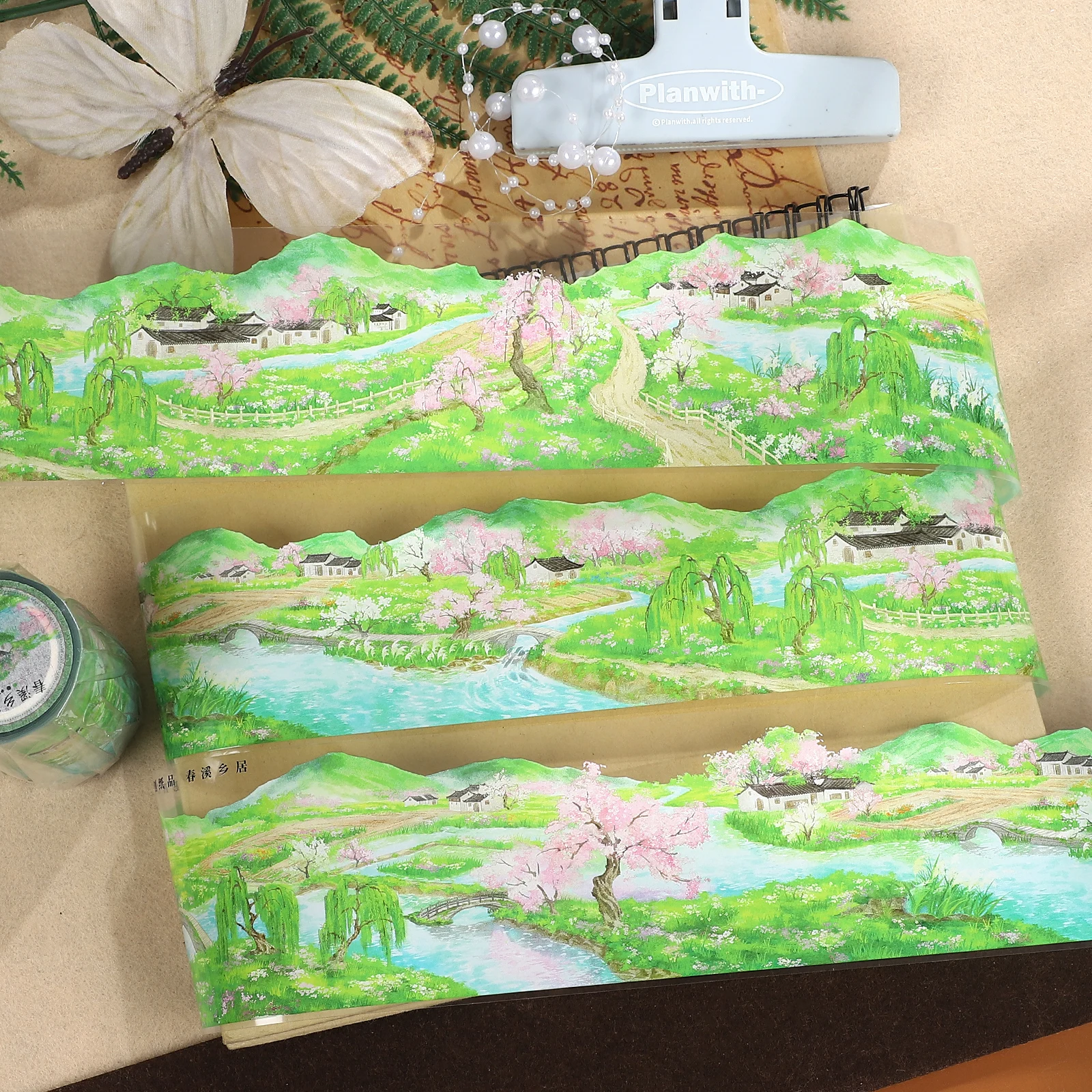 62mm*5m Vintage Spring Lake Flower Tree Landscape PET Tape Creative DIY Journal Material Collage Scrapbooking Stationery