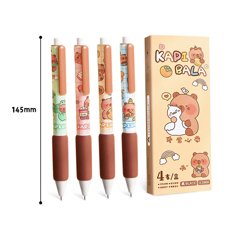 4 Stück Cartoon Capybara Gel Stift schnell trocknende schwarze Tinte schreiben glatte Soft Grip Stift Bürobedarf Kawaii Student Briefpapier