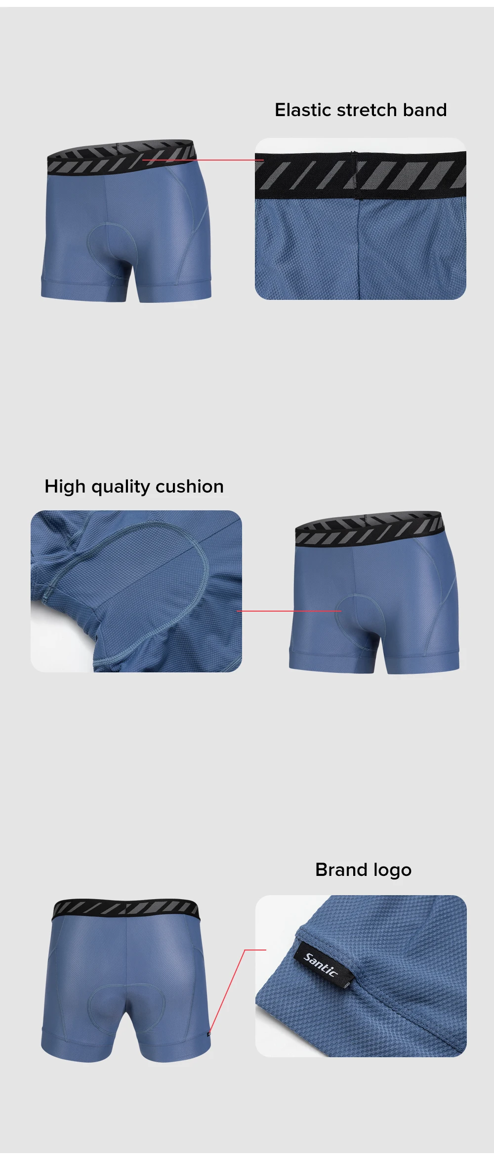Santic Herren-Radhose, atmungsaktiv und schnell trocknend, Fahrradunterwäsche, stoßdämpfende Kissen-Radhose für 4 Stunden – Detail 7