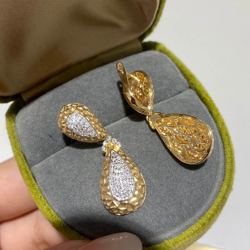 Aazuo 18K Jewelry Solid Yellow Gold Real Diamond 0.7ct Luxury Big Waterdrop Stud Earring Gift For Women Engagement Dinner Party