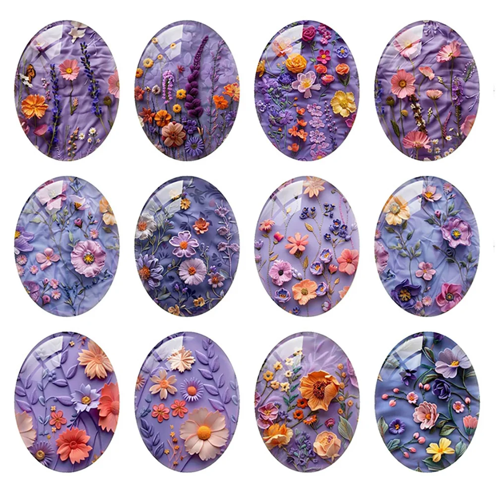 

Random Mixed Round/Oval/Square Purple Flower Plants Photo Glass Cabochon Flatback Demo Cameo For Diy Jewelry Making